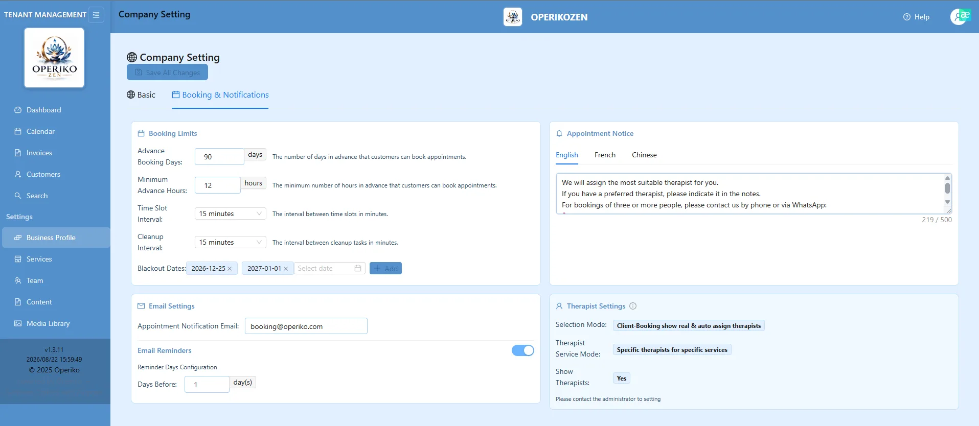 Notification & reminder configuration